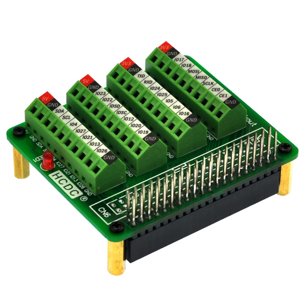 HCDC RPi GPIO Terminal Block Breakout Board HAT, for Raspberry Pi