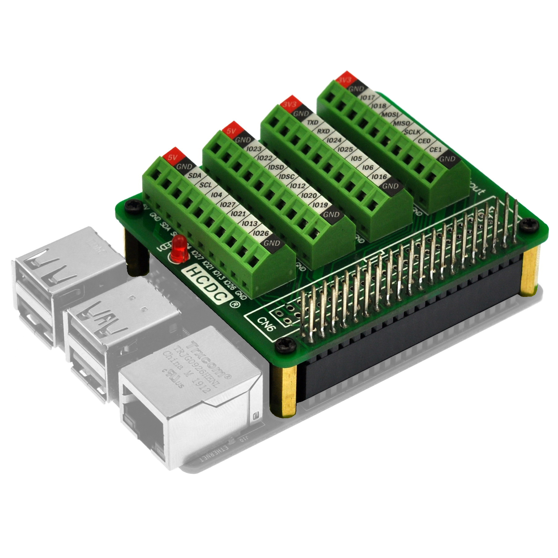 HCDC RPi GPIO Terminal Block Breakout Board HAT, for Raspberry Pi