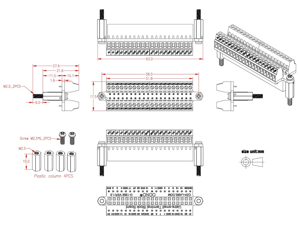 Ultra-small RPi GPIO Terminal Block Breakout Board Module, for Raspberry Pi