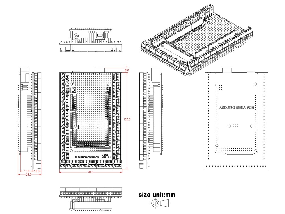 Electronics-Salon Prototype Screw/Terminal Block Shield Board Kit For Arduino MEGA-2560 R3.
