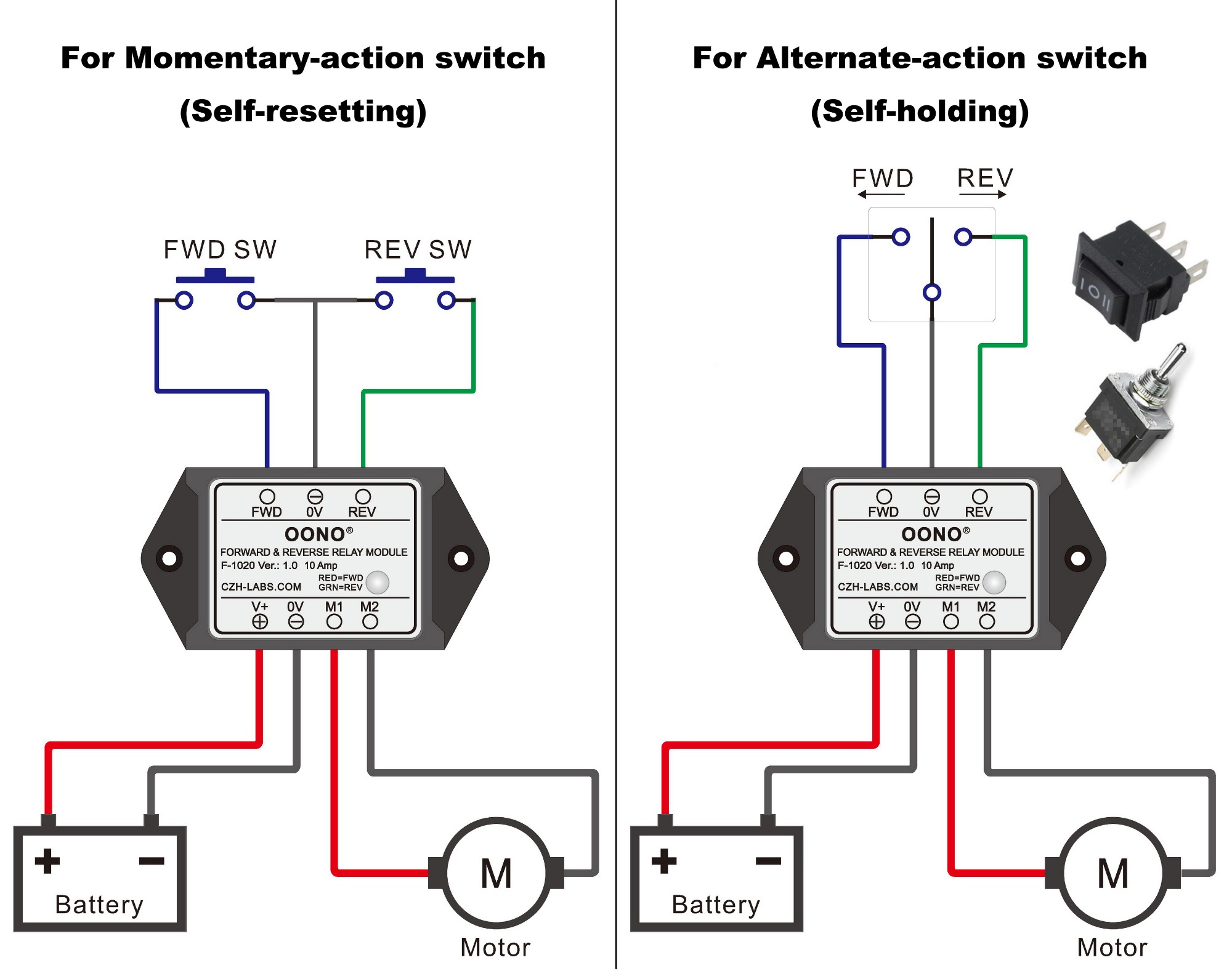 Auto Return Relay 5V 10Amp Forward and Reverse Relay Module for Motor / Linear Actuator ...