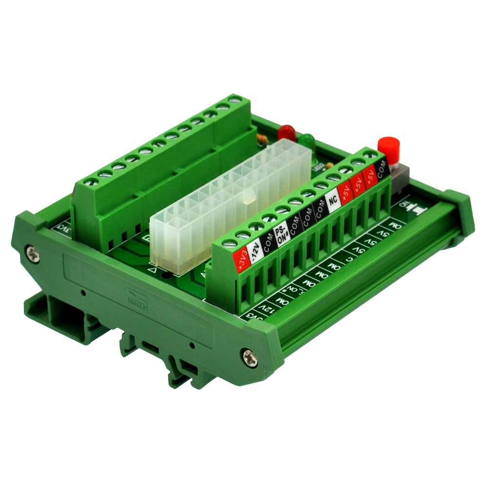 Electronics-Salon DIN Rail Mount 24/20-pins ATX DC Power Supply Breakout Board Module.