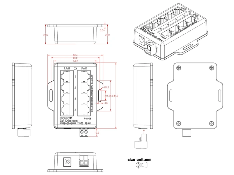 4 Ports Passive RJ45 PoE Power Injection Module, Power Over Ethernet ...