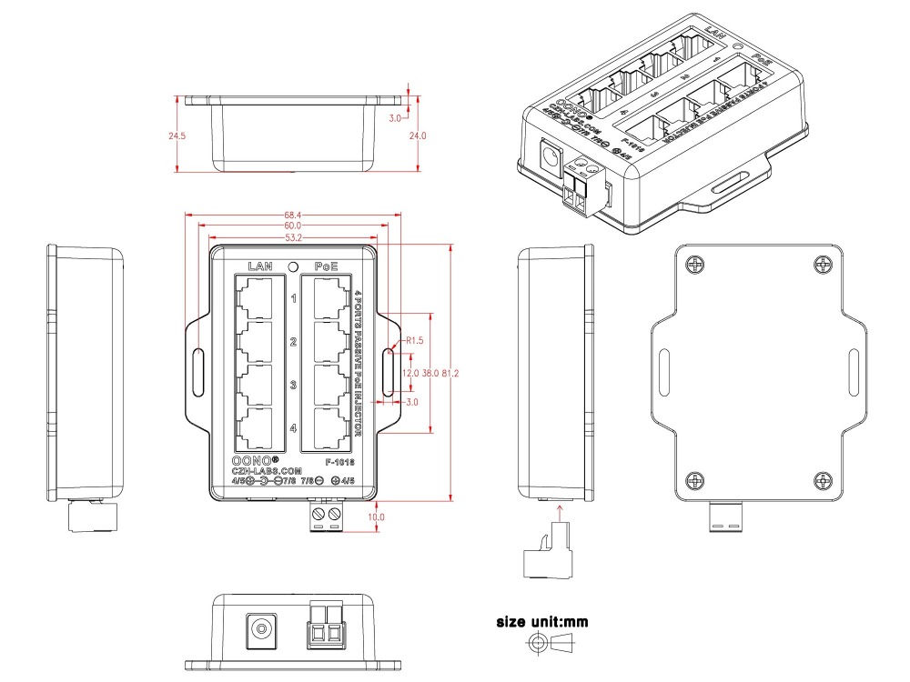 4 Ports Passive RJ45 PoE Power Injection Module, Power Over Ethernet Injector