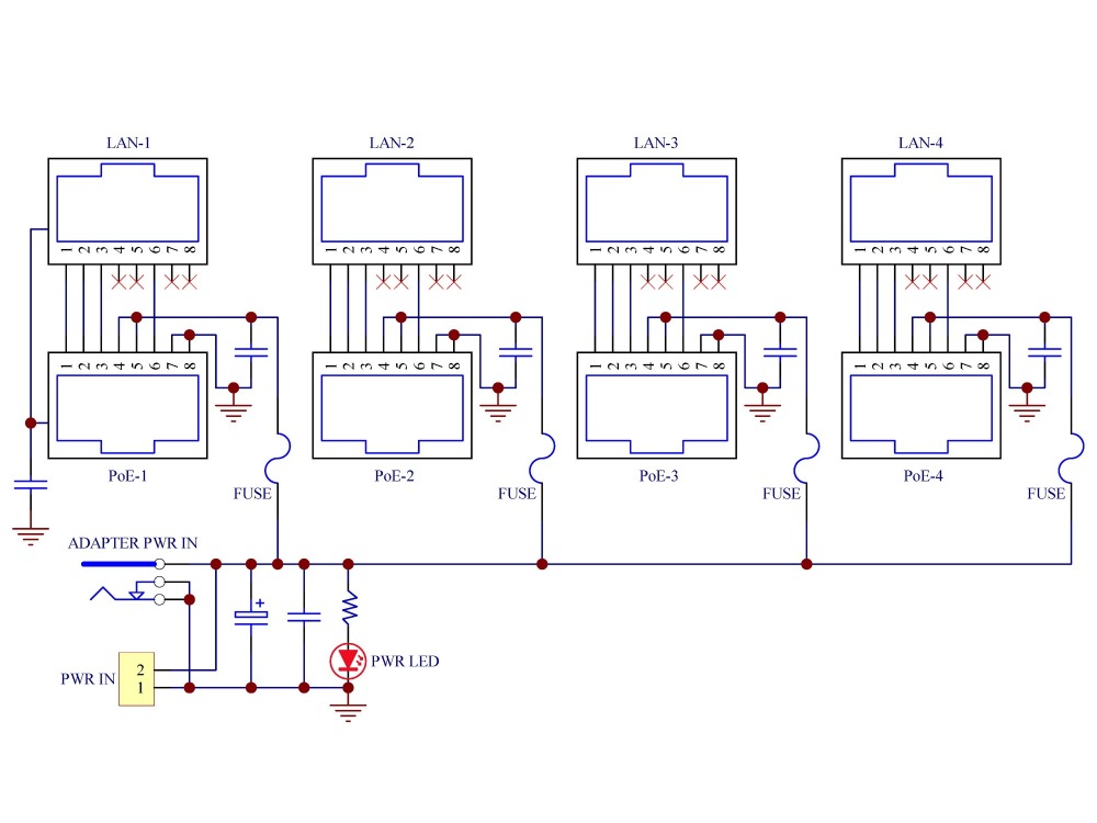 4 Ports Passive RJ45 PoE Power Injection Module, Power Over Ethernet Injector