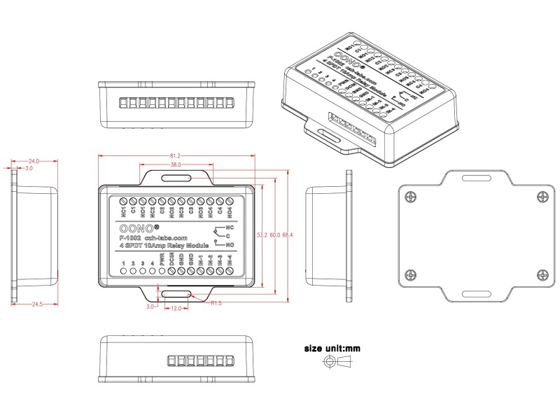 4 SPDT 10Amp Power Relay Module for Raspberry Pi Arduino IoT, DC24V Version