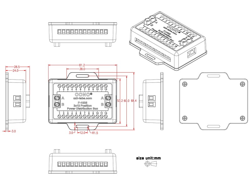 Screw Terminal Block Distribution Box Module 30A/300V 2x12 Position