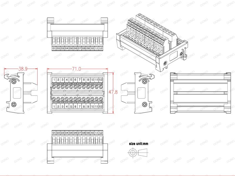 DIN Rail Mount 24A/400V 12 Position Screw Terminal Block Distribution
