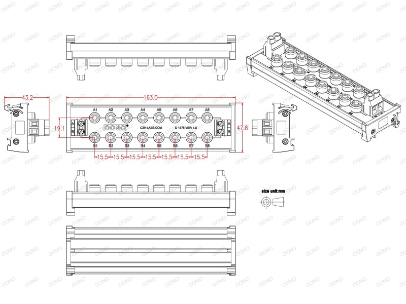 DIN Rail Mount 2 x 8 Position Banana Jack Distribution Module, DC Power ...