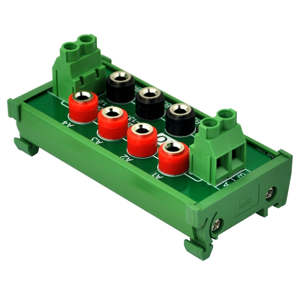 DIN Rail Mount 2 x 4 Position Banana Jack Distribution Module, DC Power Strip