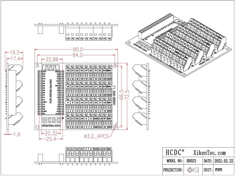 Screw Terminal Block Breakout Module Board for ESP32-DevKitC