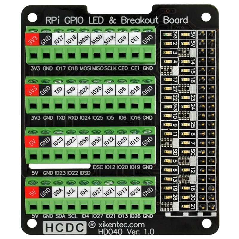 HCDC RPi GPIO Status LED &amp; Terminal Block Breakout Board HAT for Raspberry Pi A+ 3A+ B+ 2B 3B 3B+ 4B