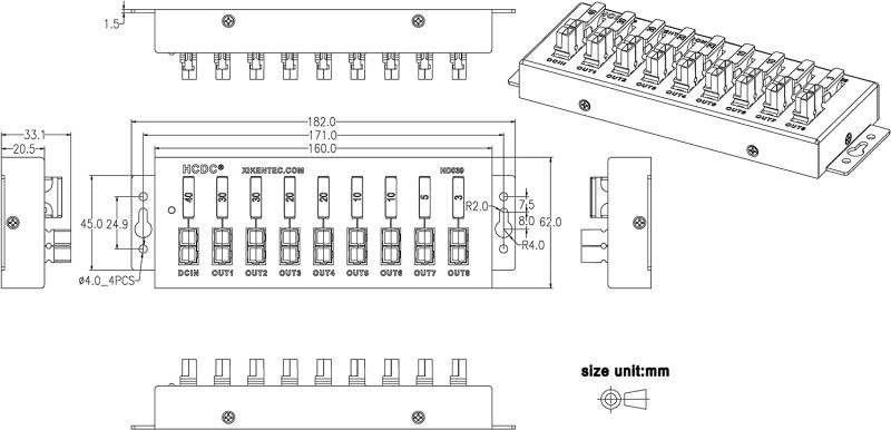 HCDC 1 in 8 Out 40Amp Connector Power Splitter Distributor Source Strip Module