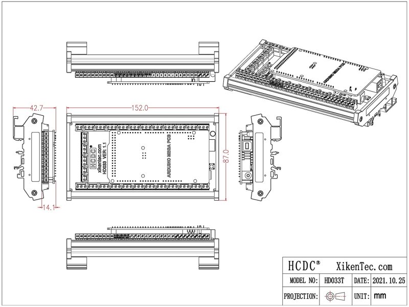 DIN Rail Mount Pinout Breakout Terminal Block Module for Arduino MEGA-2560 R3 / Due