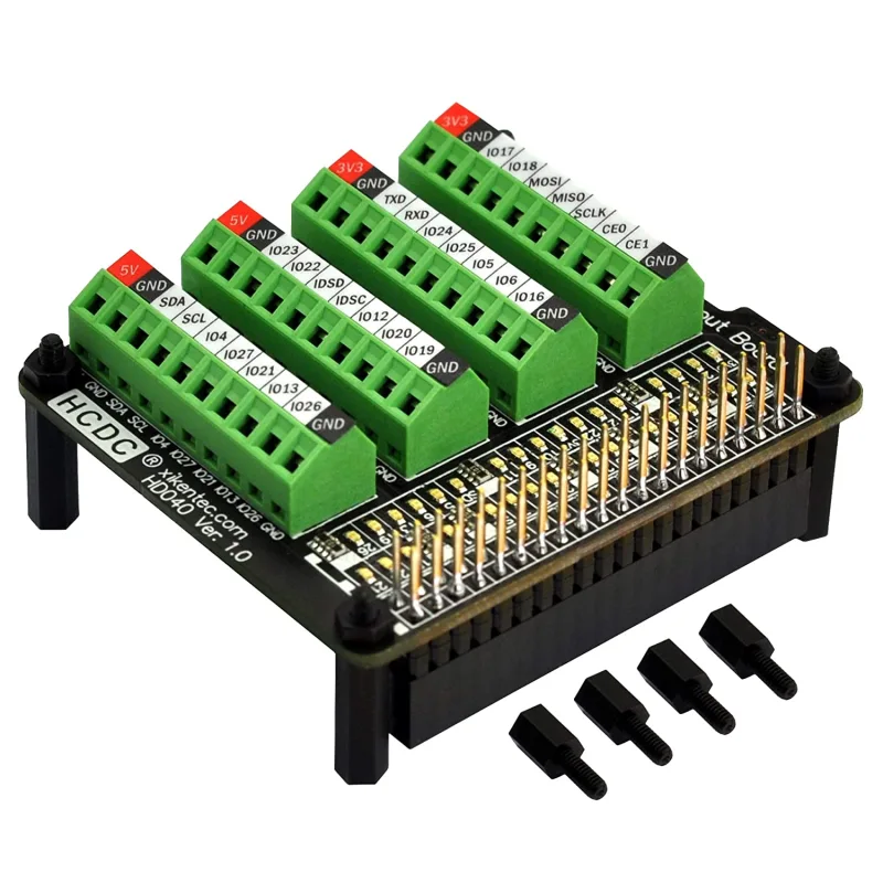 HCDC RPi GPIO Status LED &amp; Terminal Block Breakout Board HAT for Raspberry Pi A+ 3A+ B+ 2B 3B 3B+ 4B