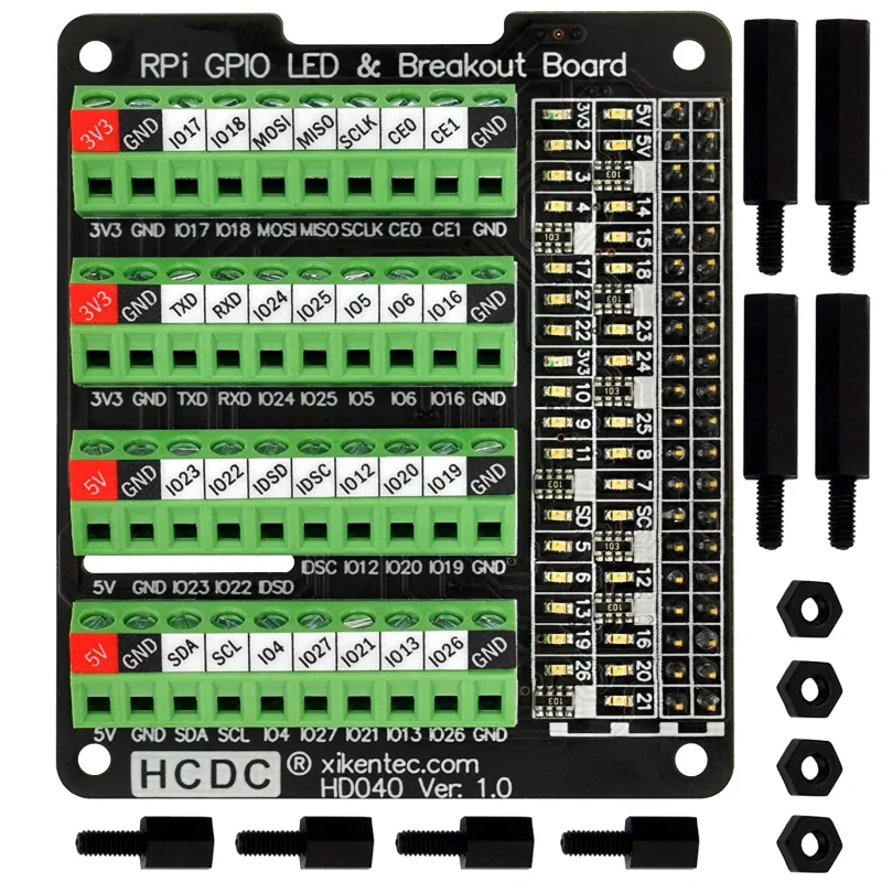HCDC RPi GPIO Status LED &amp; Terminal Block Breakout Board HAT for Raspberry Pi A+ 3A+ B+ 2B 3B 3B+ 4B