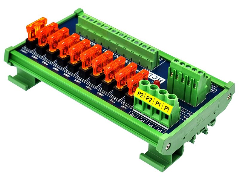 DIN Rail Mount 10 Position Power Distribution Fuse Module, for 5 to 32V