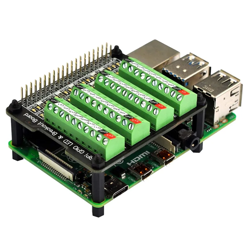 HCDC RPi GPIO Status LED &amp; Terminal Block Breakout Board HAT for Raspberry Pi A+ 3A+ B+ 2B 3B 3B+ 4B