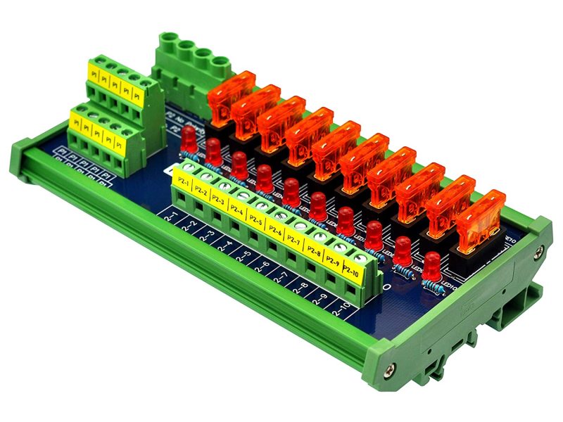 DIN Rail Mount 10 Position Power Distribution Fuse Module, for 5 to 32V