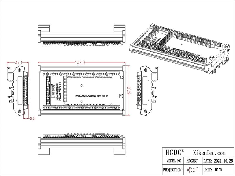 DIN Rail Mount Pinout Breakout Terminal Block Module for Arduino MEGA-2560 R3 / Due