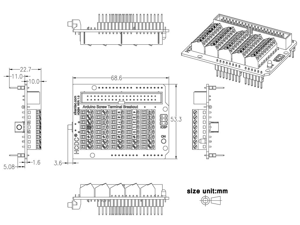Screw Terminal Block Breakout Shield Module for Arduino UNO R3