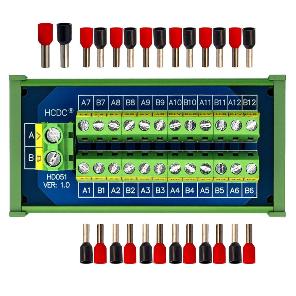 DIN Rail Mount 30Amp 48V 2x12 Position Screw Terminal Block Distribution Module