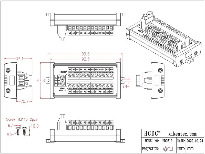 Screw Mount 30Amp 48V 2x12 Position Screw Terminal Block Distribution Module