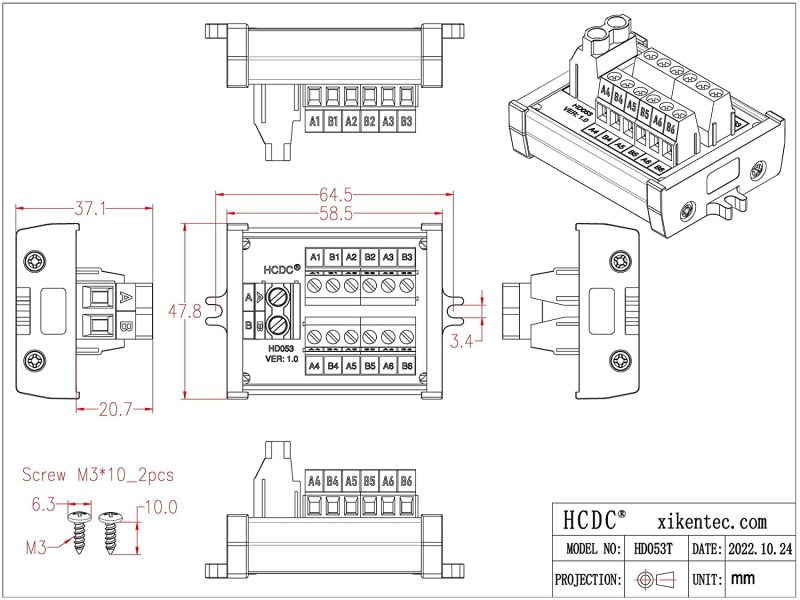 Screw Mount 30Amp 48V 2x6 Position Screw Terminal Block Distribution Module