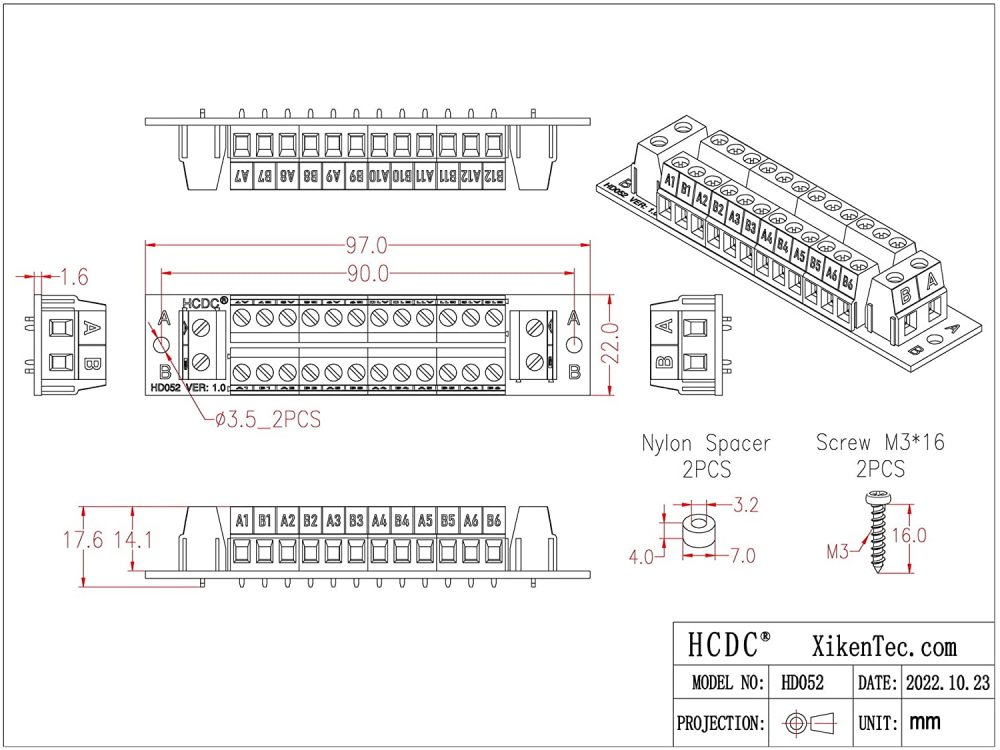 16 Amp 2x12 Position Terminal Block Distribution Module for AC DC 48V max.
