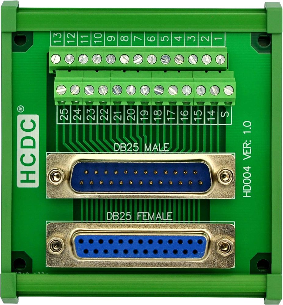 DIN Rail Mount D-SUB Male-Female Interface Module Terminal Block Breakout Board (DB25)