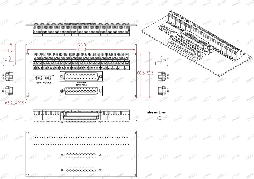 D-SUB Male-Female Breakout Board Terminal Block Interface Module (DB78HD)