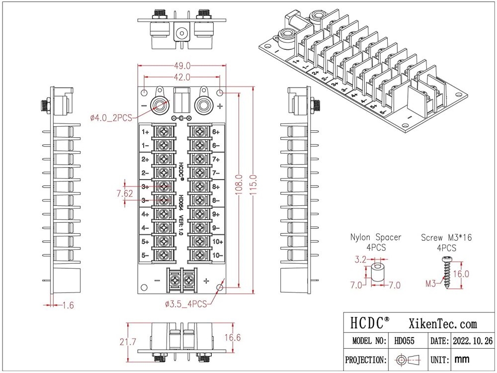HCDC 20Amp 2x10 Position Barrier Terminal Block Distribution Module for AC DC