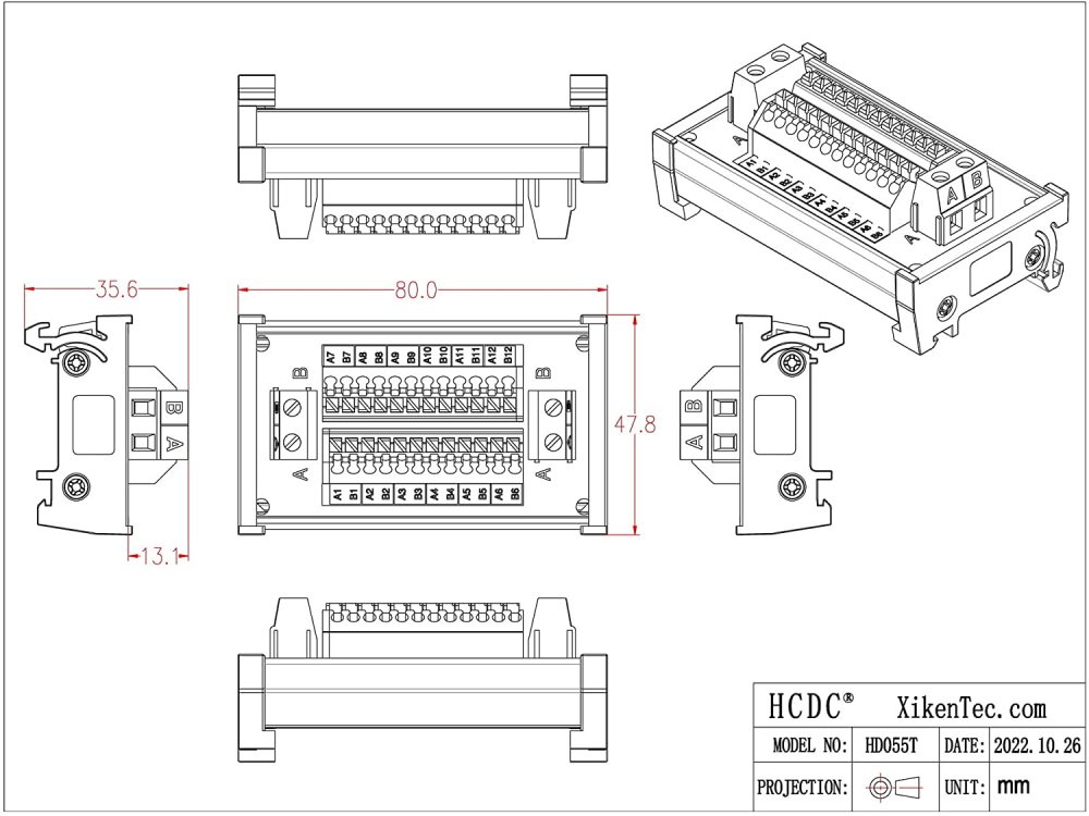 DIN Rail Mount 16Amp AC/DC 2x12 Position Terminal Block Distribution Module