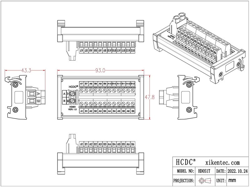 DIN Rail Mount 30Amp 48V 2x12 Position Screw Terminal Block Distribution Module