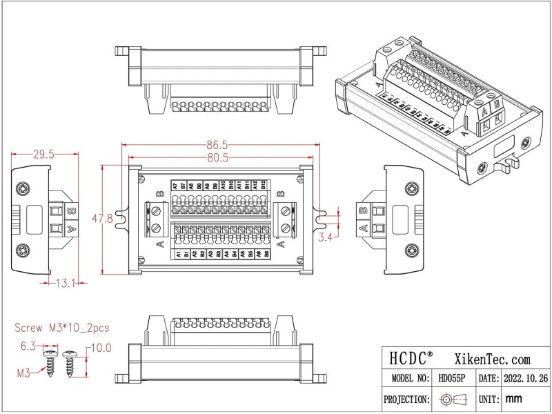 Screw Mount 16Amp AC/DC 2x12 Position Terminal Block Distribution Module
