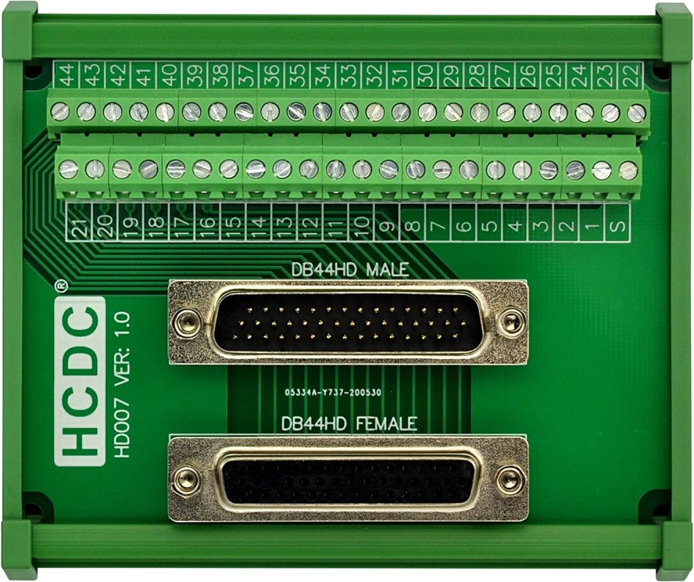 DIN Rail Mount D-SUB Male-Female Interface Module Terminal Block Breakout Board (DB44HD)