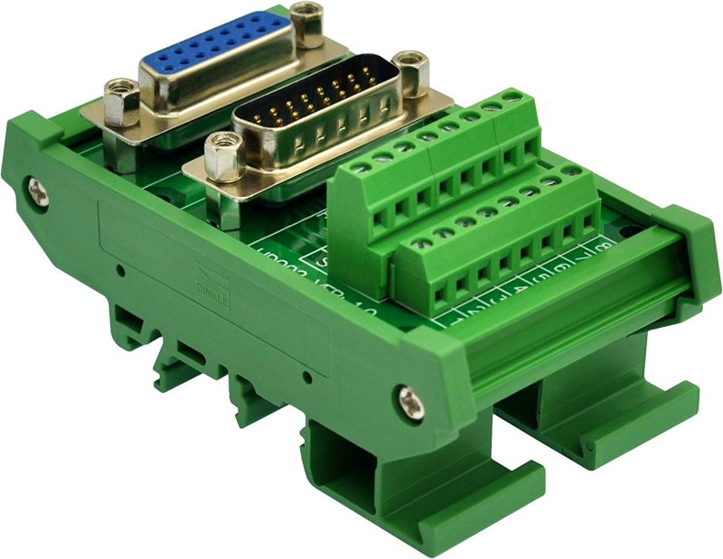 DIN Rail Mount D-SUB Male-Female Interface Module Terminal Block Breakout Board (DB15)