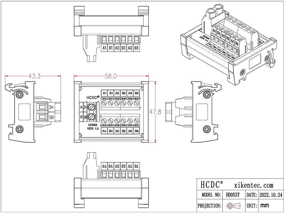 DIN Rail Mount 30Amp 48V 2x6 Position Screw Terminal Block Distribution Module