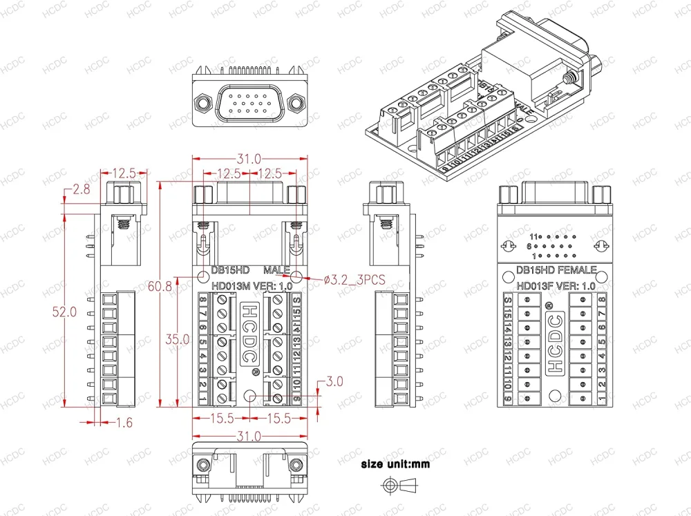 Slim Right Angle D-SUB Header Breakout Board Terminal Block DSUB ...