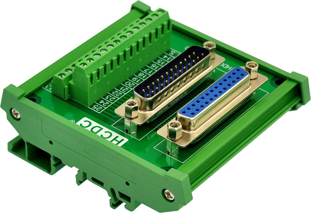 DIN Rail Mount D-SUB Male-Female Interface Module Terminal Block Breakout Board (DB25)