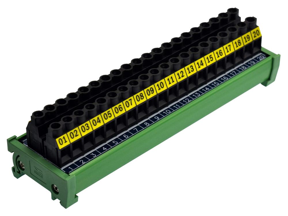 20 Position 30Amp/300V Screw Terminal Block Distribution Module (DIN Rail Mount)