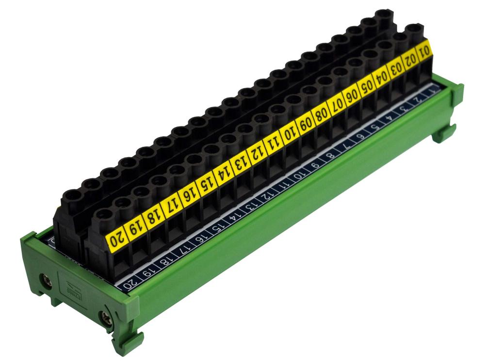 20 Position 30Amp/300V Screw Terminal Block Distribution Module (DIN Rail Mount)