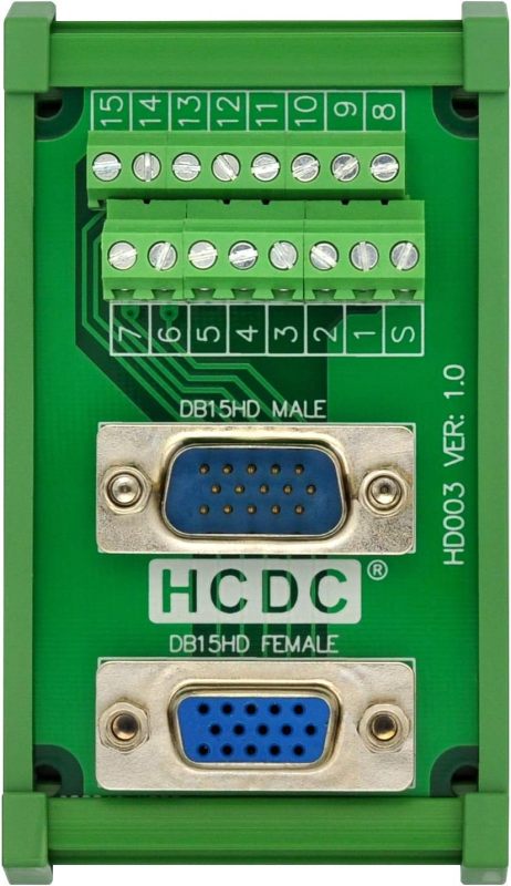 DIN Rail Mount D-SUB Male-Female Interface Module Terminal Block Breakout Board (DB15HD)