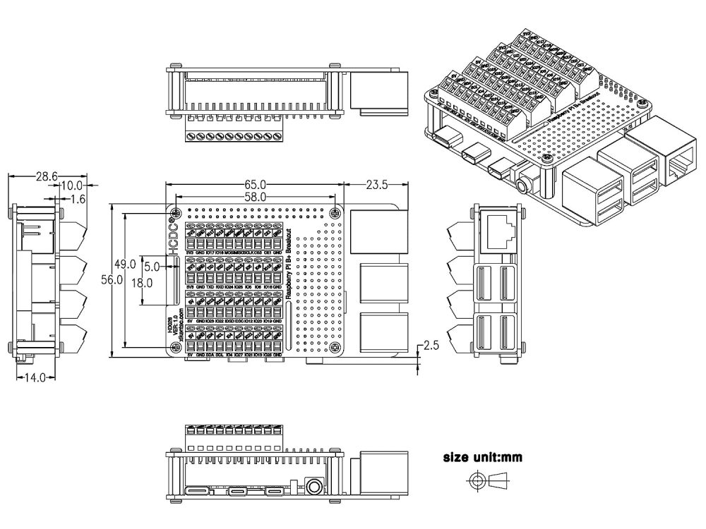 RPi Screw Terminal Block Breakout HAT Module for Raspberry Pi A+ 3A+ B+ 2B 3B 3B+ 4B
