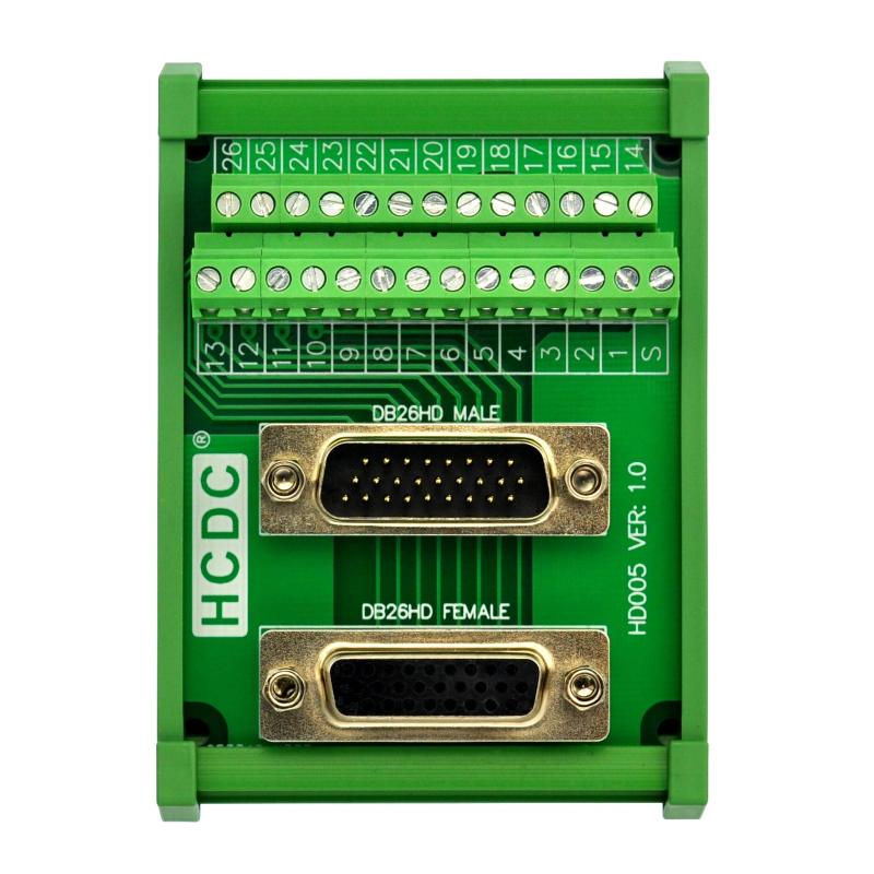 DIN Rail Mount D-SUB Male-Female Interface Module Terminal Block Breakout Board (DB26HD)