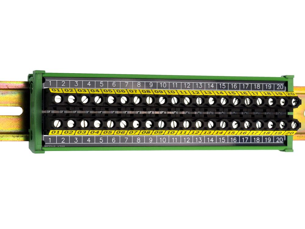 20 Position 30Amp/300V Screw Terminal Block Distribution Module (DIN Rail Mount)