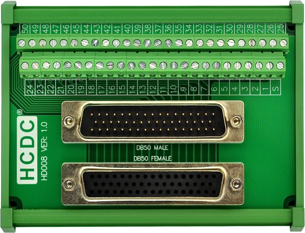 DIN Rail Mount D-SUB Male-Female Interface Module Terminal Block Breakout Board (DB50)