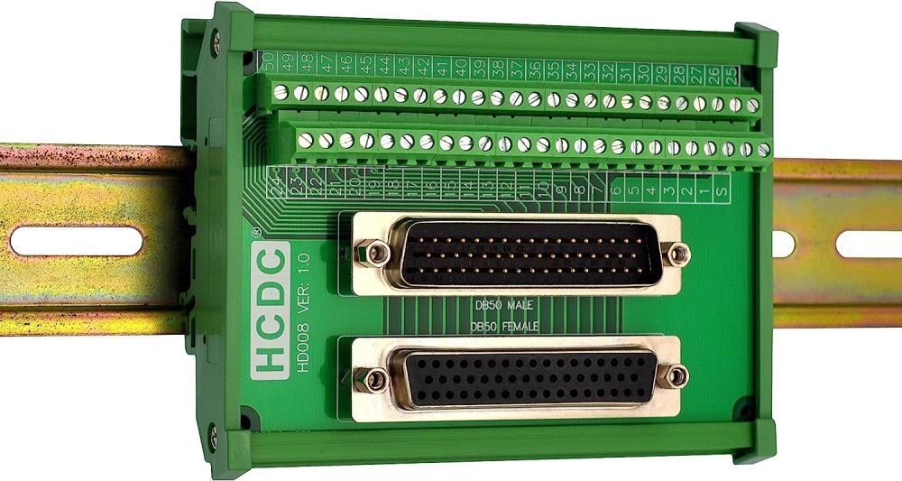 DIN Rail Mount D-SUB Male-Female Interface Module Terminal Block Breakout Board (DB50)