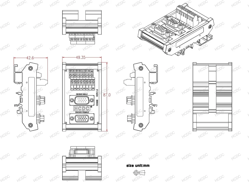 DIN Rail Mount D-SUB Male-Female Interface Module Terminal Block ...