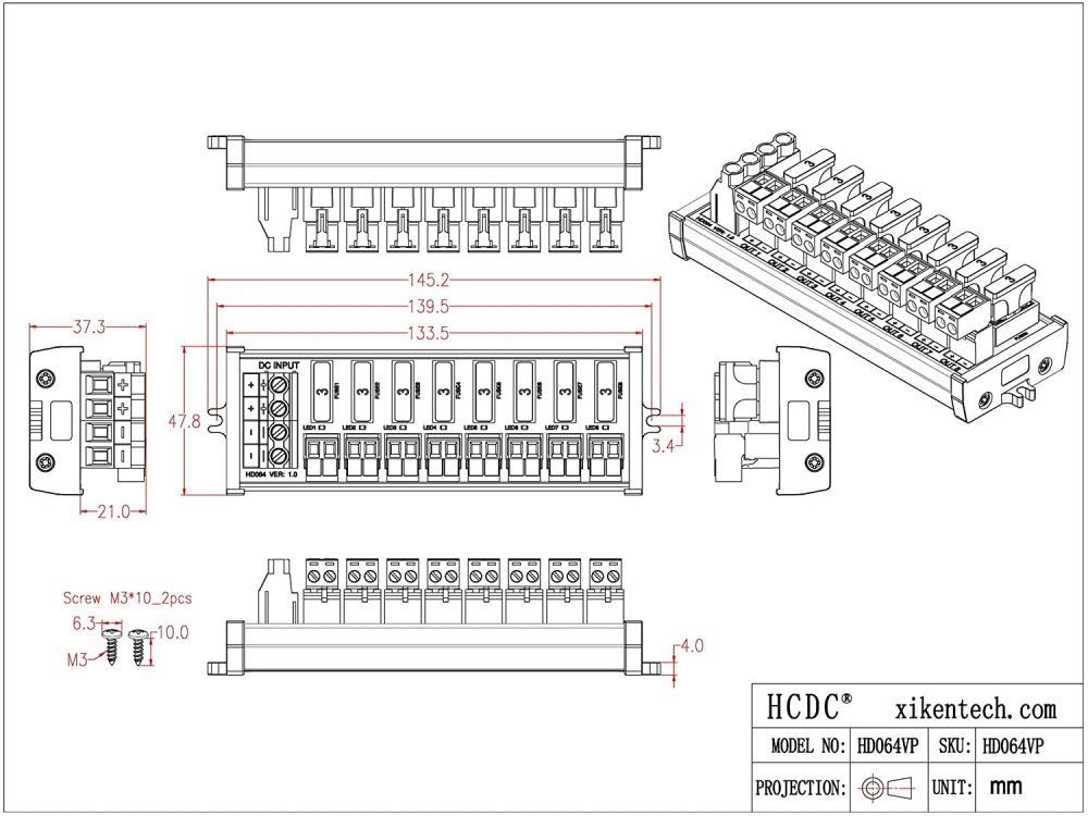 Screw Mount DC 5-32V 8 Channel Pluggable Top Wiring Terminal Block Power Distribution Fuse Module, HCDC HD064VP